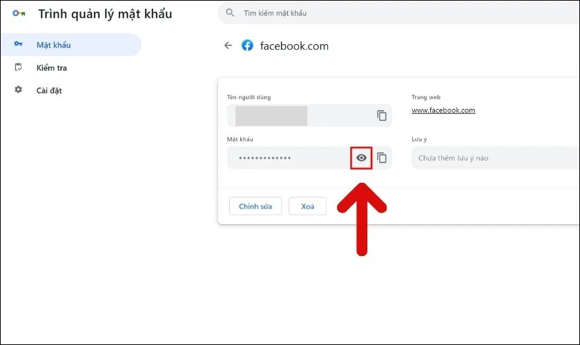 Nhấn vào biểu tượng con mắt để xem mật khẩu