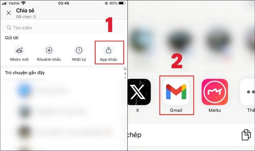 Chọn mục App kh&aacute;c v&agrave; chọn ứng dụng Gmail