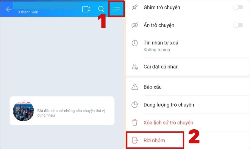 Cách âm thầm rời nhóm Zalo ngay trong giao diện nhóm