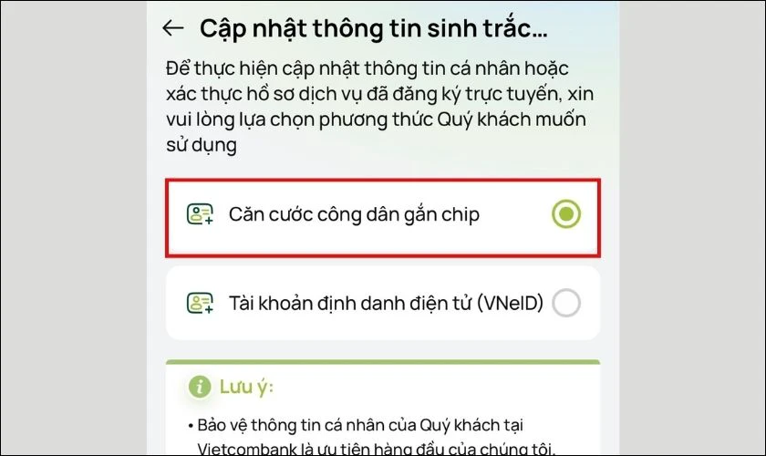 Cập nhật trực tuyến qua kết nối NFC với CCCD gắn chip