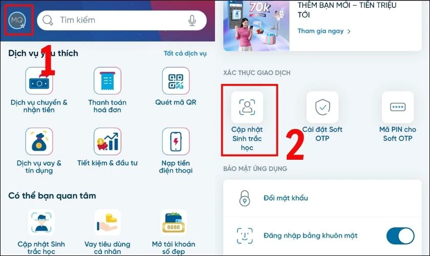 Hướng dẫn xác thực sinh trắc học trên VietinBank