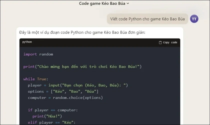 Hỗ trợ lập tr&igrave;nh bằng chatbot AI