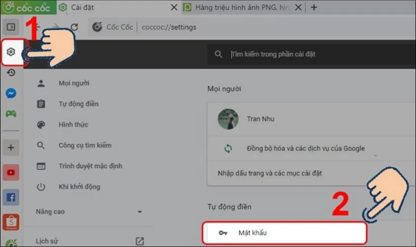 Nhấp biểu tượng c&agrave;i đặt, t&igrave;m v&agrave; chọn mục Mật khẩu