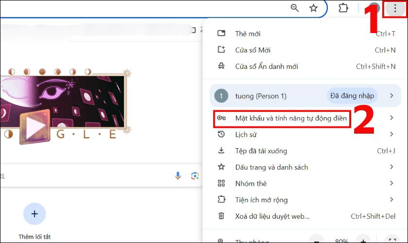 Nhấn chọn vào ô Mật khẩu và tính năng tự động điền