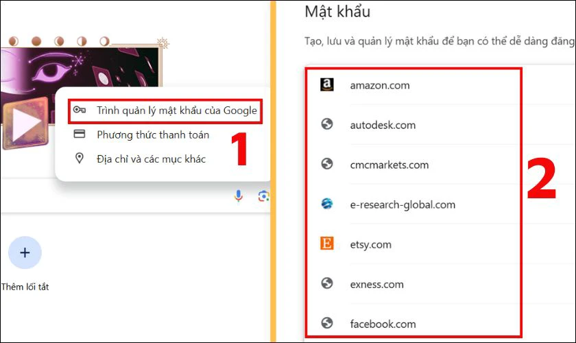 Chọn vào Trình quản lý mật khẩu của Google và tìm đến trang web bạn muốn xem mật khẩu