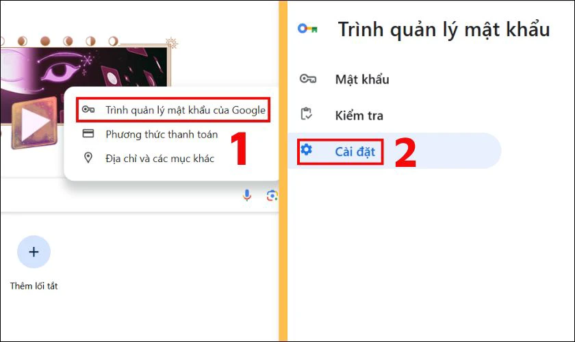 Chọn vào Trình quản lý mật khẩu của Google và chọn vào cột Cài đặt