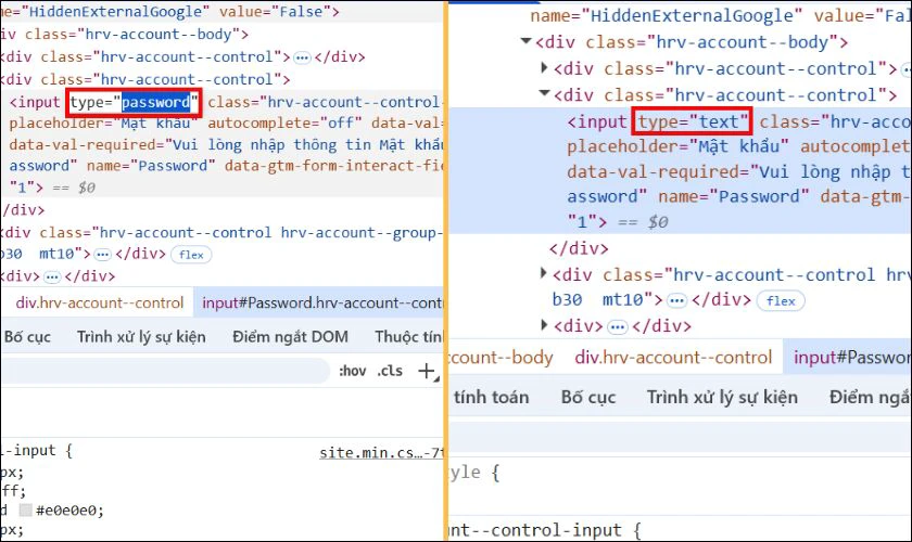 Nhấn đổi type=”text” và nhấn Enter
