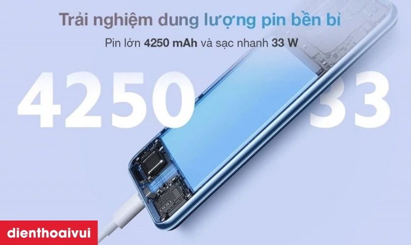 Vi&ecirc;n pin 4250mAh c&ugrave;ng sạc nhanh 33W
