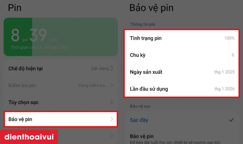  dung lượng pin v&agrave; khả năng sạc