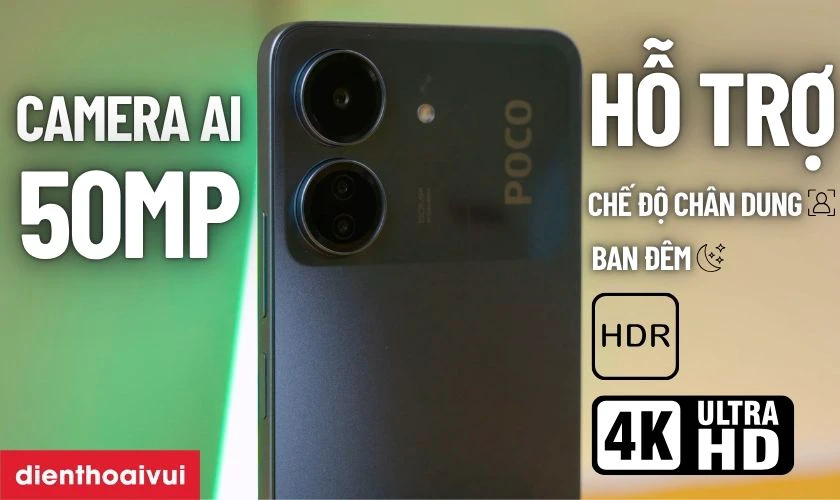 Hệ thống camera sau của Xiaomi POCO C65 nổi bật với cảm biến ch&iacute;nh 50MP
