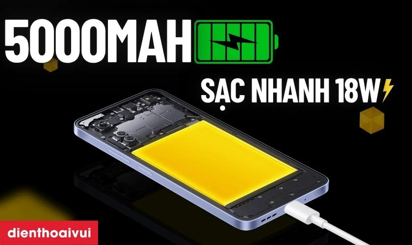 Pin 5000mAh cực tr&acirc;u với sạc nhanh 18W