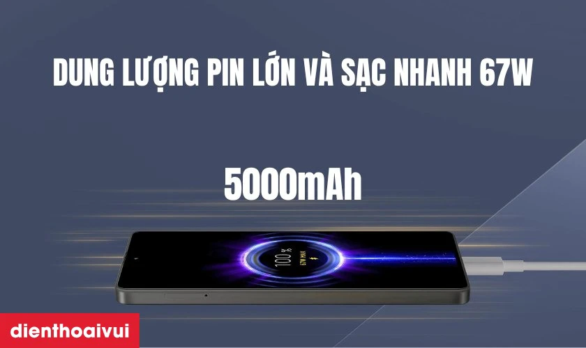Dung lượng pin lớn v&agrave; sạc nhanh 67W