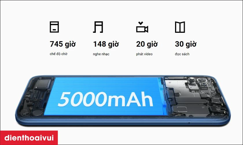 Pin dung lượng lớn 5000mAh, hỗ trợ sạc nhanh 10W