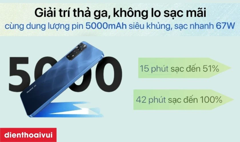 Pin 5000mAh v&agrave; sạc nhanh 67W