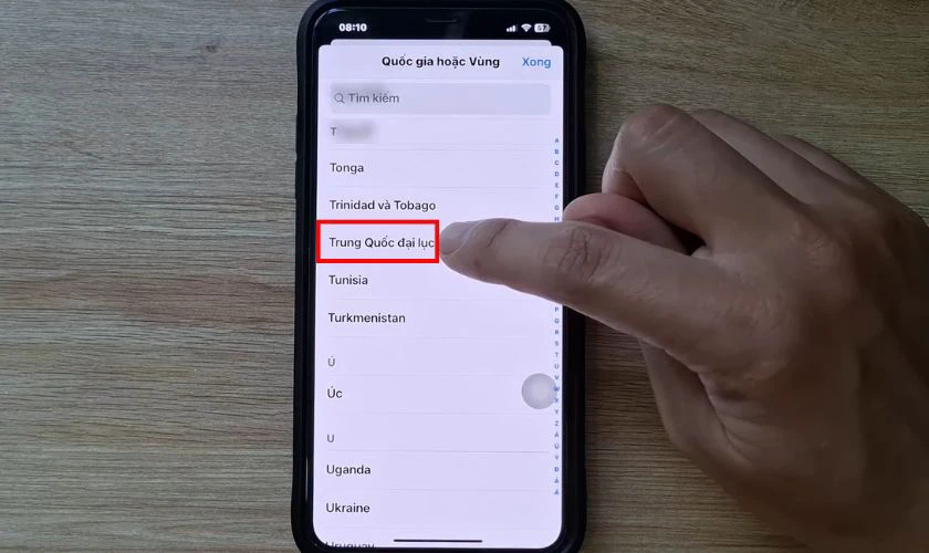 K&eacute;o xuống v&agrave; chọn Trung Quốc Đại Lục