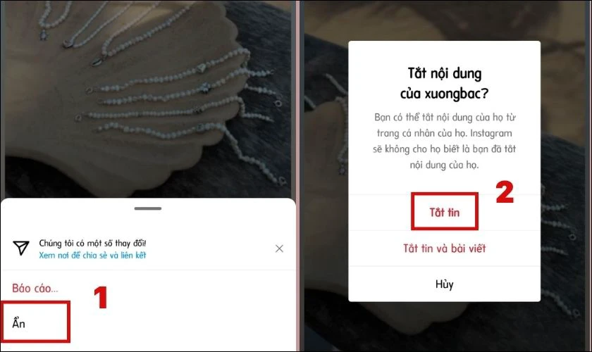 Chọn biểu tượng ba chấm v&agrave; chọn v&agrave;o mục Ẩn
