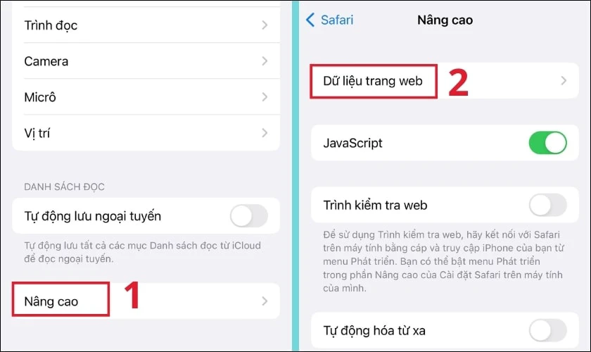 Chọn mục dữ liệu trang web