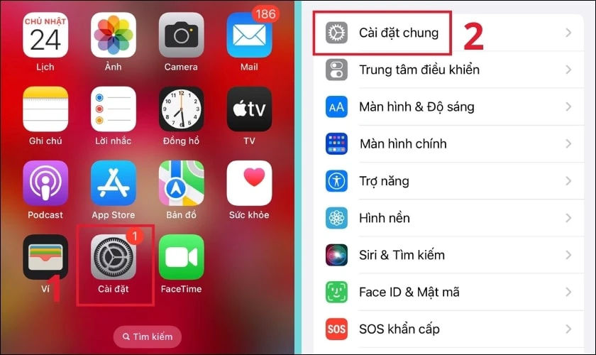 Chọn v&agrave;o mục C&agrave;i đặt chung tr&ecirc;n iPhone