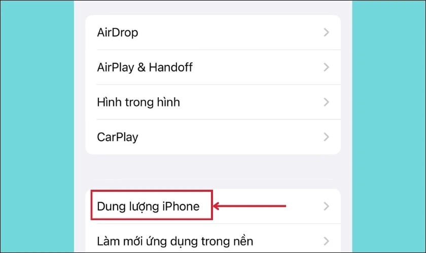 Bạn chọn v&agrave;o mục Dung lượng iPhone