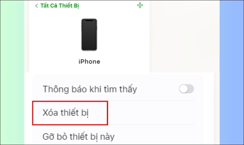 Chọn vào Xóa thiết bị để xóa iPhone cũ