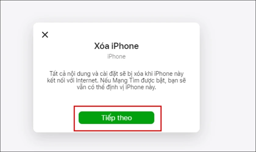 Xác nhận lại quyết định xóa tài khoản id iCloud Apple cũ trên iPhone