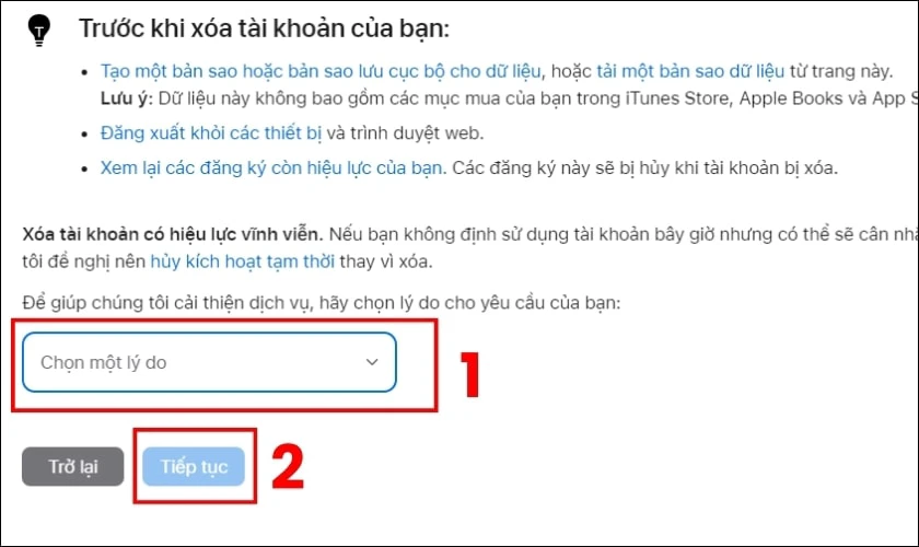 Kéo xuống và chọn một lý do bất kỳ trong số các lý do được Apple gợi ý