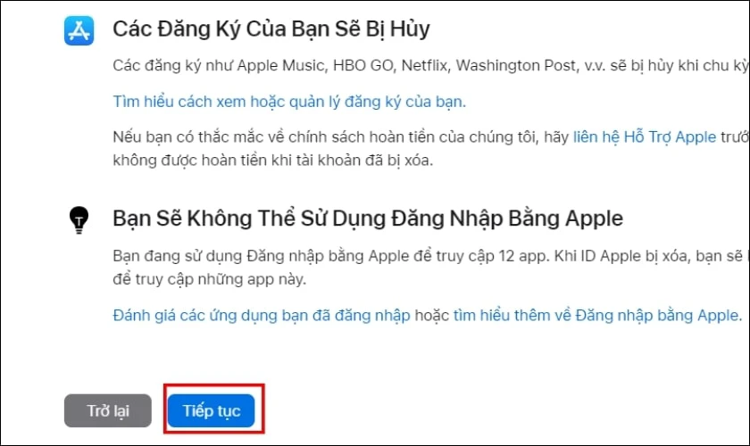 Chọn Tiếp tục để xóa id cũ trên iPhone
