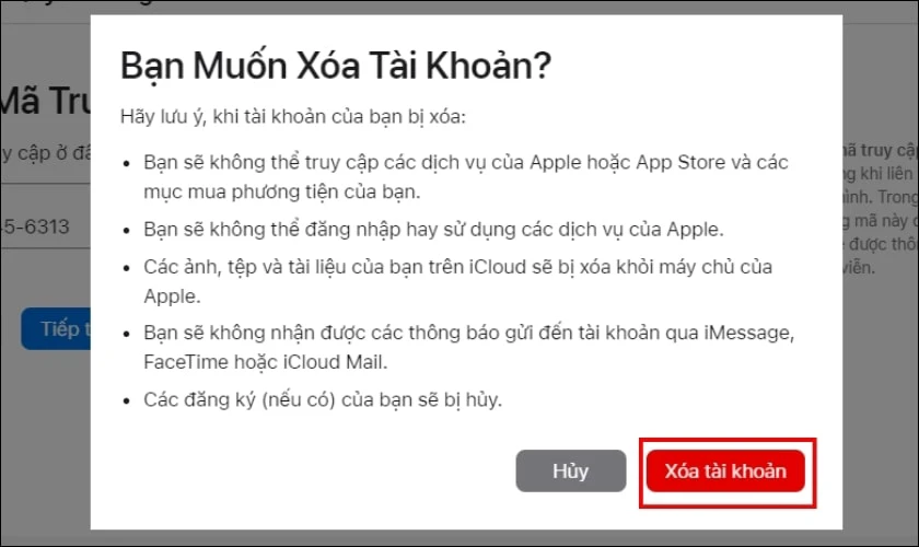 Hãy chọn Xoá tài khoản để haonf thnahf xóa id apple cũ trên iPhone