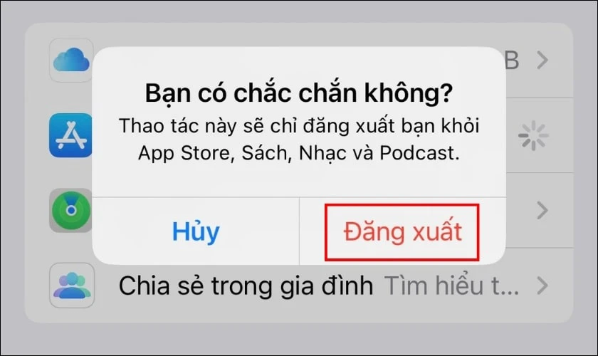Chọn Đăng xuất để xác nhận