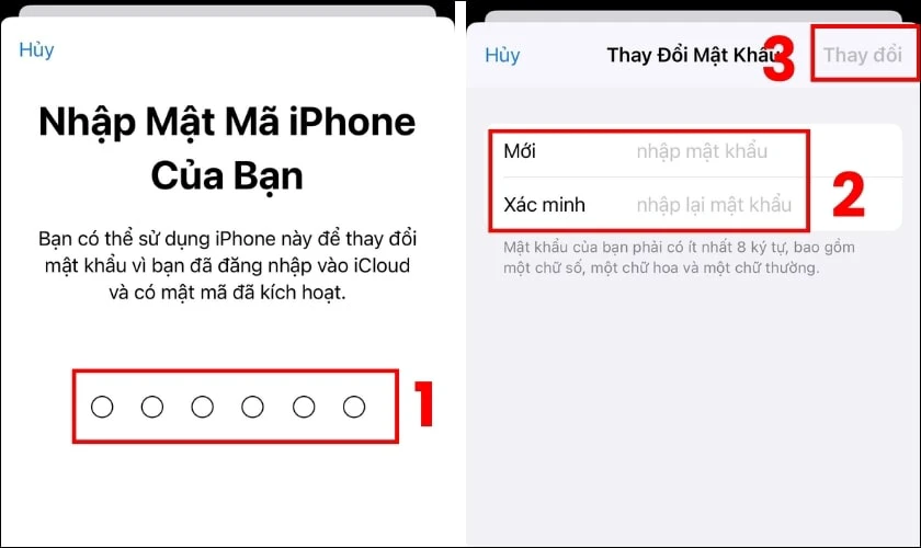 Nhập password iPhone và tạo pass ID apple mới