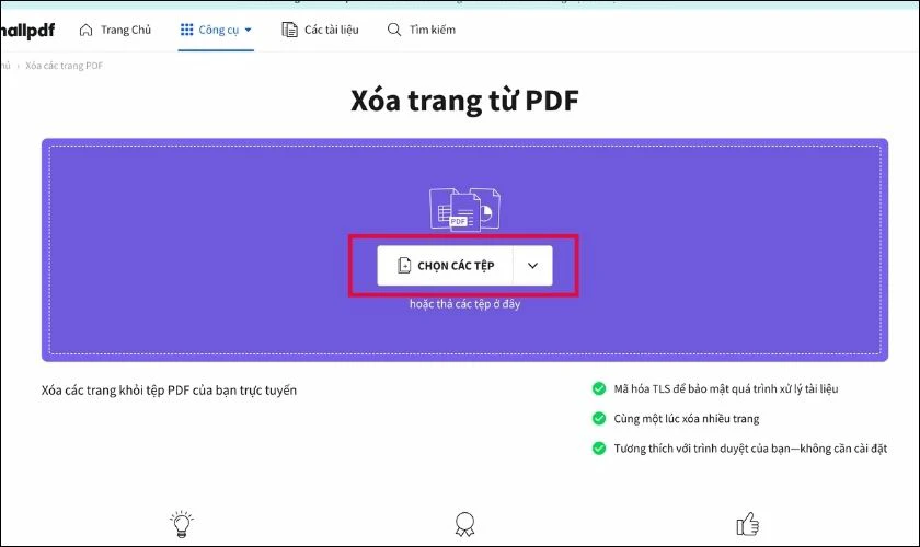 Click vào mục Chọn các tệp để tải file
