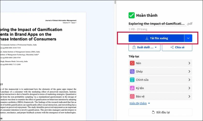 Tải file sau khi chỉnh sửa xong về máy