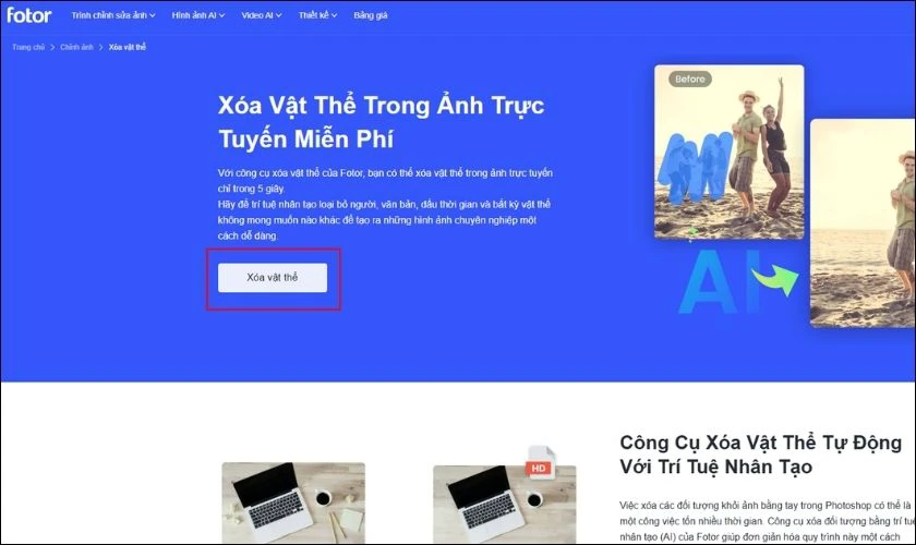 Fotor - Xóa Watermark online bằng AI