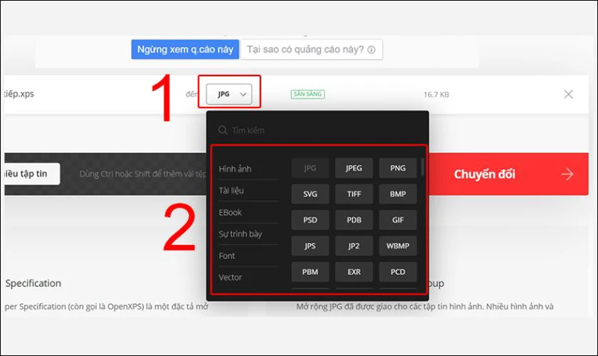 Chọn định dạng đ&iacute;ch l&agrave; Word