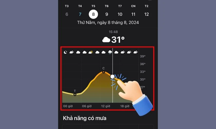 Nhấn v&agrave; giữ một điểm bất kỳ tr&ecirc;n bản đồ thời tiết