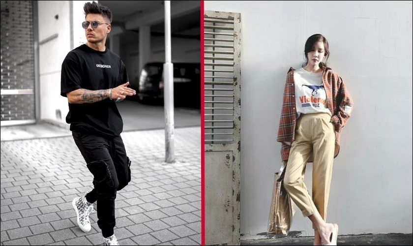 &Aacute;o ph&ocirc;ng oversize kết hợp với quần baggy