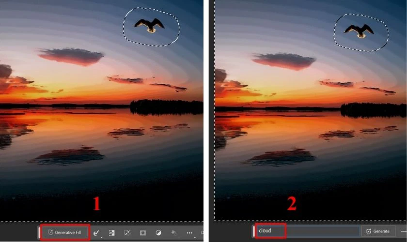 Chọn Photoshop Generative Fill v&agrave; nhập m&ocirc; tả để AI