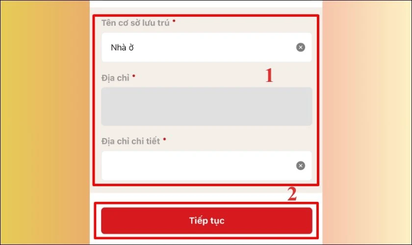 Nhập thông tin về cơ sở lưu trú và chọn Tiếp tục