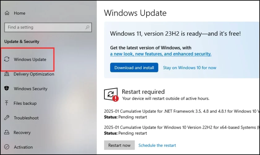 Cập nhật Windows 10 nhanh