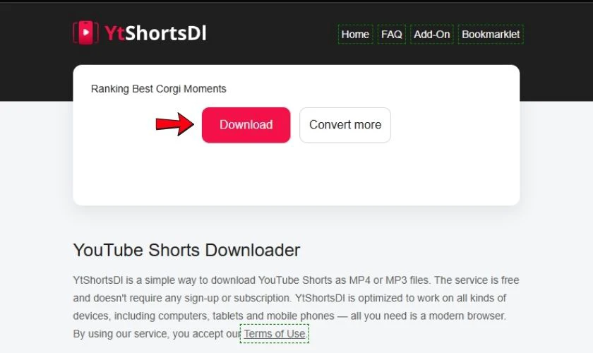 Nhấn Download để lưu file MP4