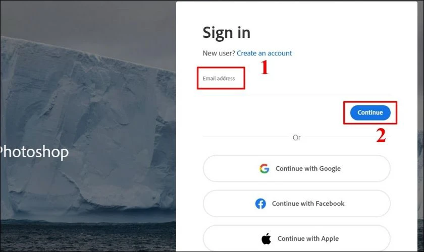 Đăng nhập Email d&ugrave;ng thử t&iacute;nh năng mới tr&ecirc;n Photoshop