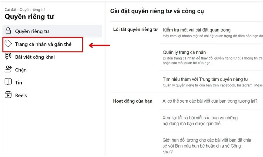 Chọn mục Trang c&aacute; nh&acirc;n v&agrave; gắn thẻ