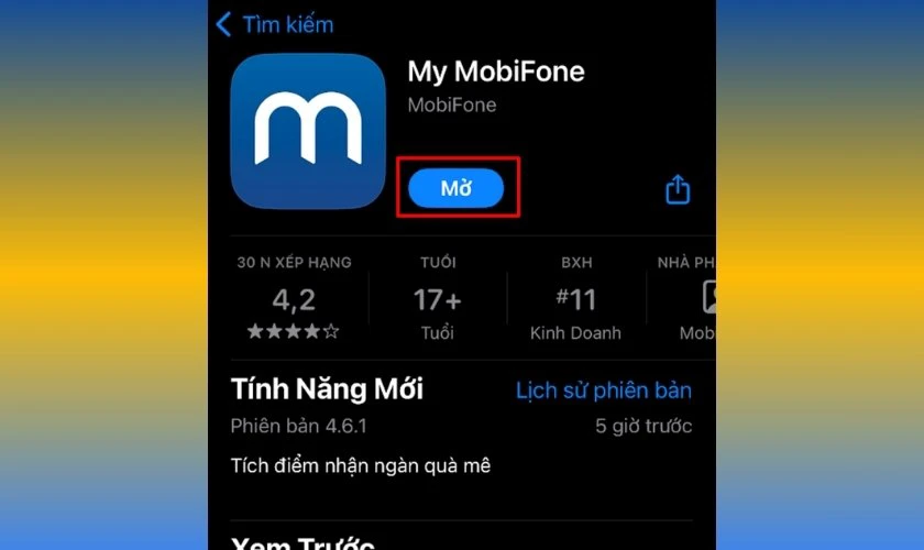 Nhấn Mở ứng dụng My MobiFone