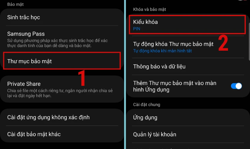 Chọn kiểu khóa ứng dụng