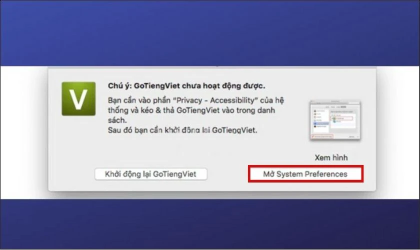 Nhấn chọn Mở System Preference
