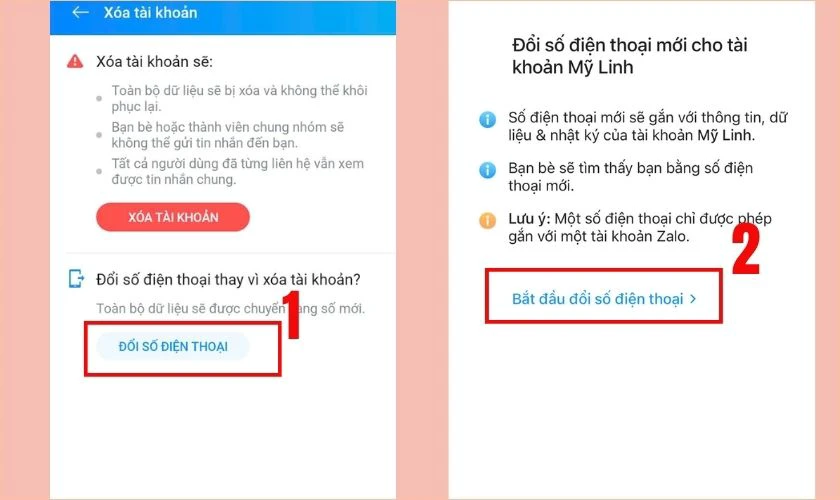 Chọn mục Đổi số điện thoại, chọn Bắt đầu đổi số điện thoại
