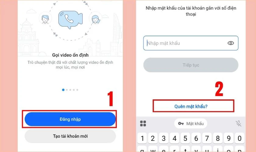 Nhấn vào dòng chữ Quên mật khẩu