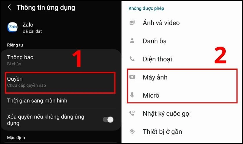 C&aacute;ch kiểm tra lại quyền truy cập micro, m&aacute;y ảnh của Zalo tr&ecirc;n Android