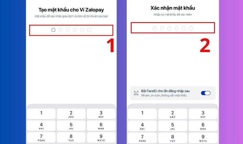 Thiết lập mật khẩu thanh toán gồm 6 chữ số, sau đó nhập lại để xác nhận