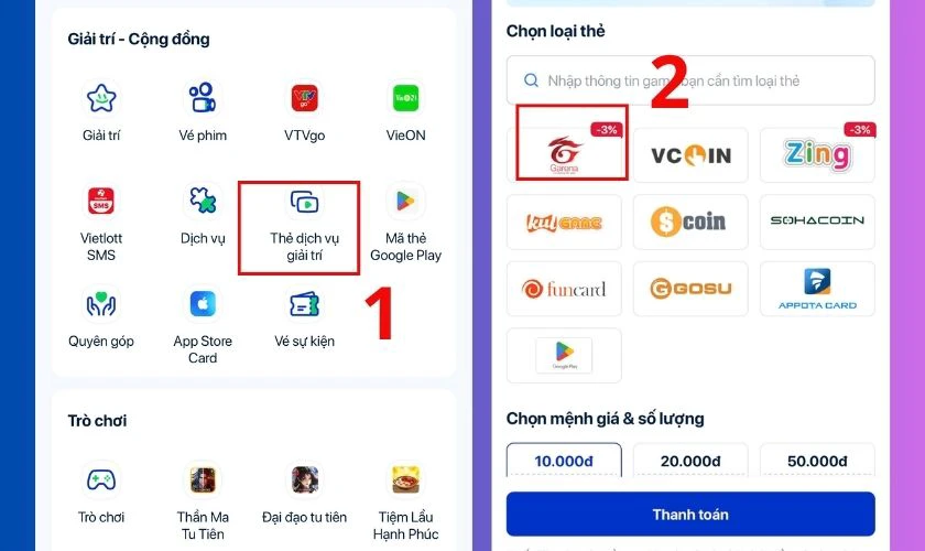 Cách mua thẻ Garena trên ZaloPay